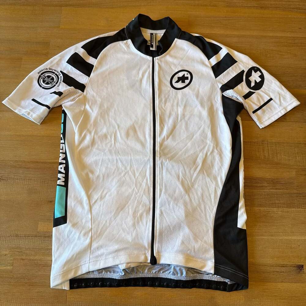 Assos Mangussta S7 Cycling Jersey White Black Full Zip Bike Shirt Men Size XL